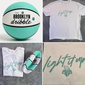 NY Liberty Fan Pack Brooklyn Dribble Ball & Light It Up Tee WNBA Bundle